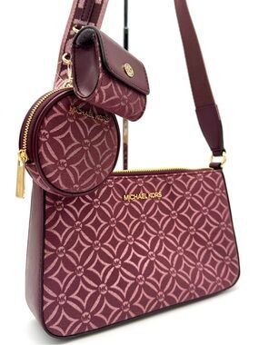 Michael Kors Jet Set Logo Crossbody Bag with Case for Apple AirPods Pro Ox Blood